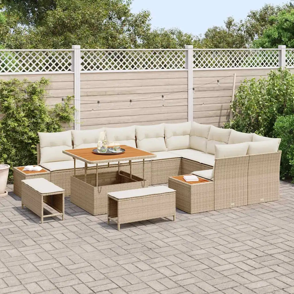 Set Divano da Giardino con cuscino 12 pcs Beige e Crema