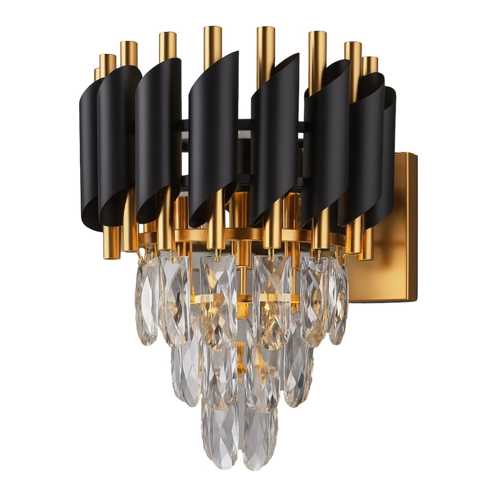 Applique glamour a spirale con cristalli nero oro 2xE14