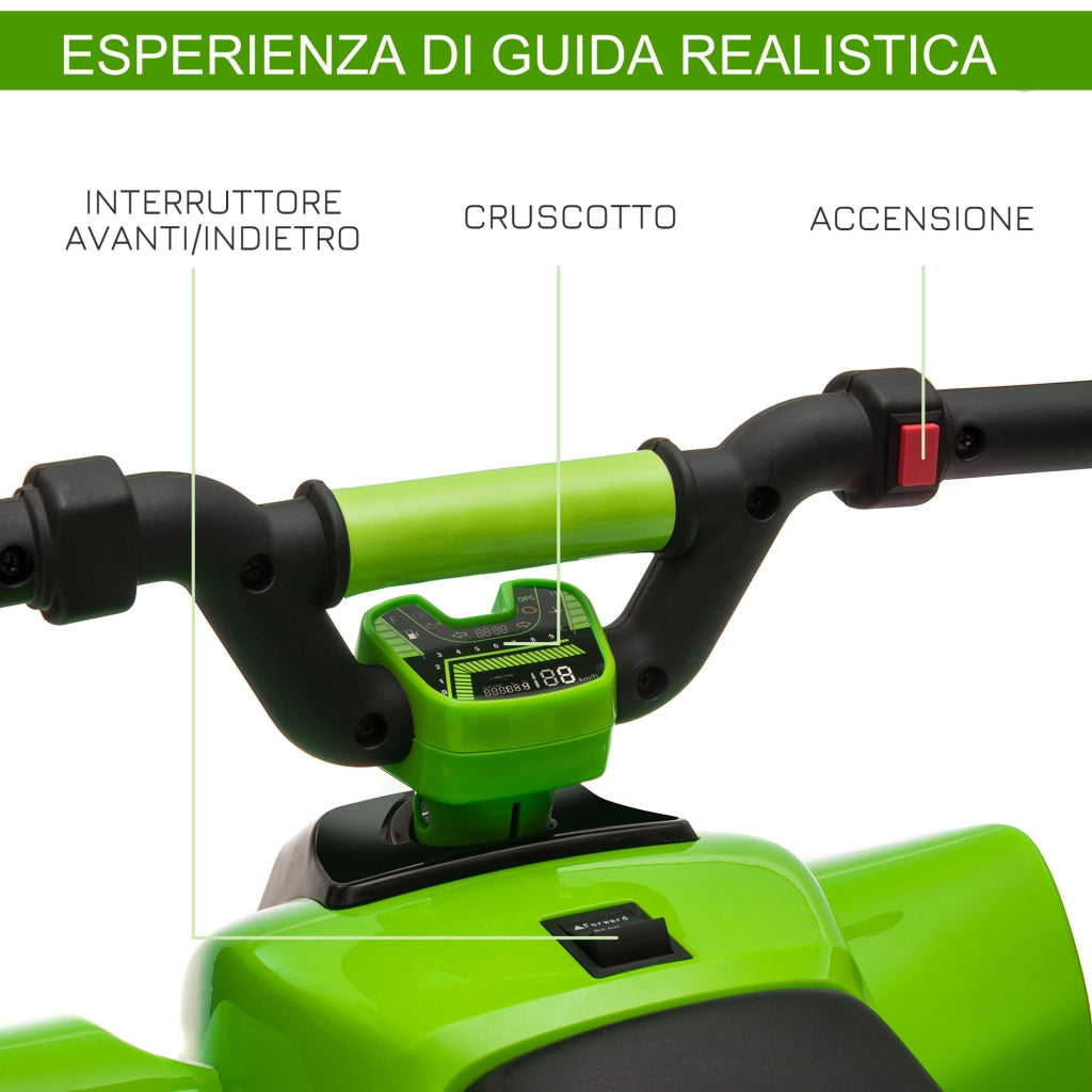 EasyComfort Quad Elettrico per Bambini con Batteria Ricaricabile 6V e Marcia Avanti e Indietro, 72x40x45.5 cm, Verde