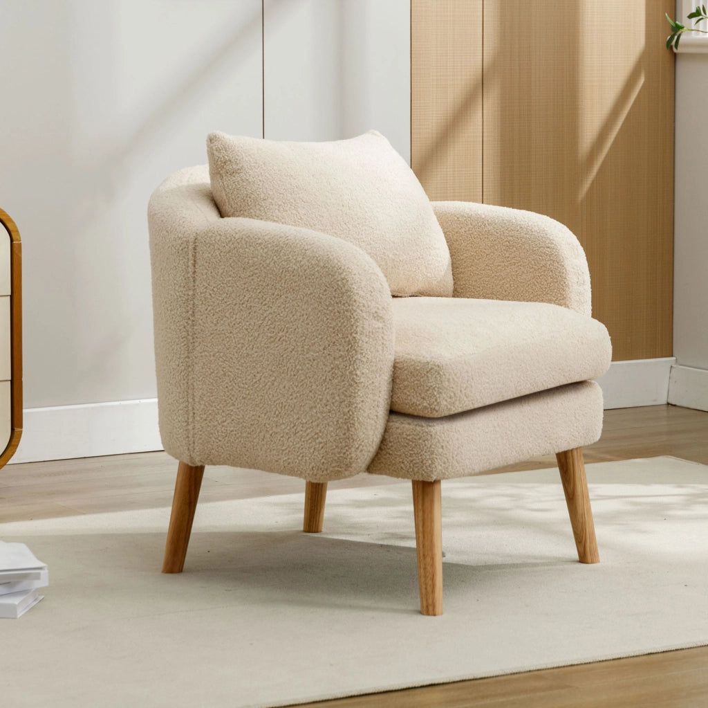 Poltrona singola in Teddy con cuscino; 71x72x71 cm; beige