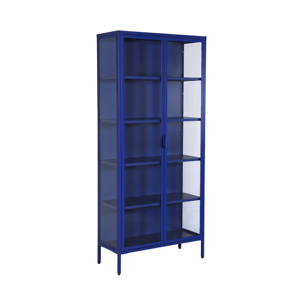 Credenza in acciaio e vetro temperato 2 porte, 180cm, blu