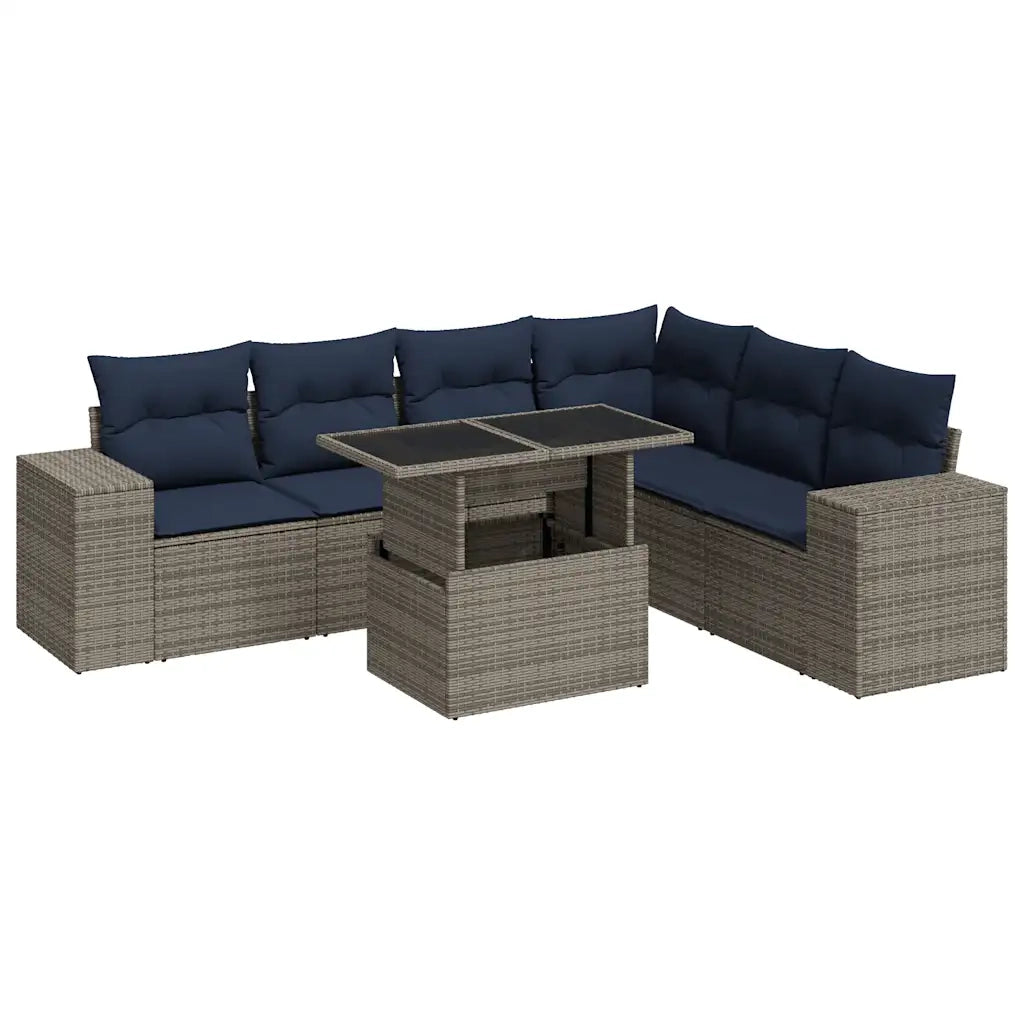 Set Divani Giardino 7 pz con Cuscini Polyrattan Grigio Acacia 3326812