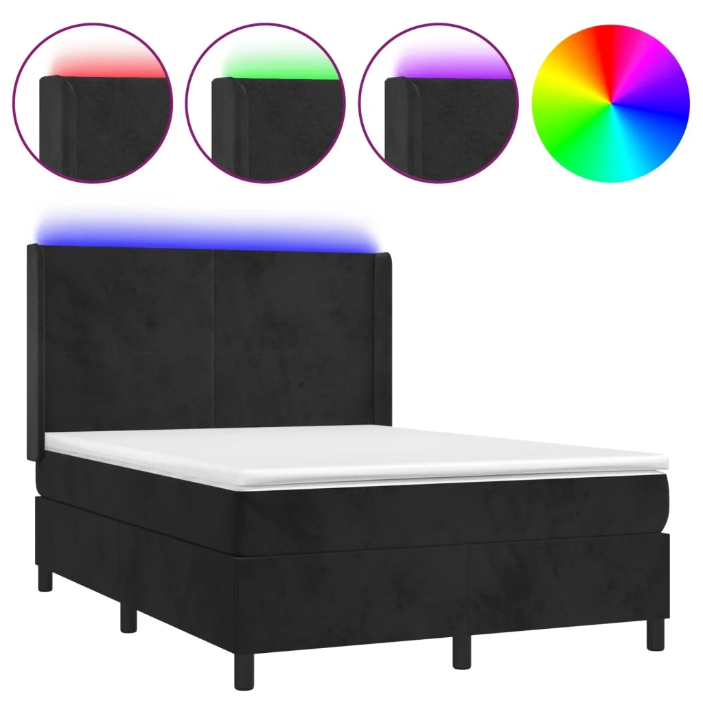 Letto a Molle con Materasso e LED Nero 140x190 cm in Velluto 3139441