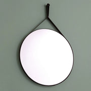 Specchio bagno rotondo con laccio pelle nera