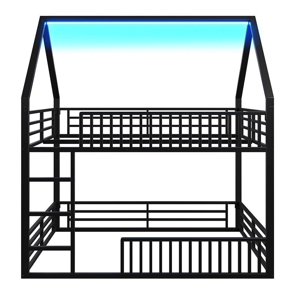 Letto a castello a casetta 140x200cm - Xylo - nero, LED, parapetti