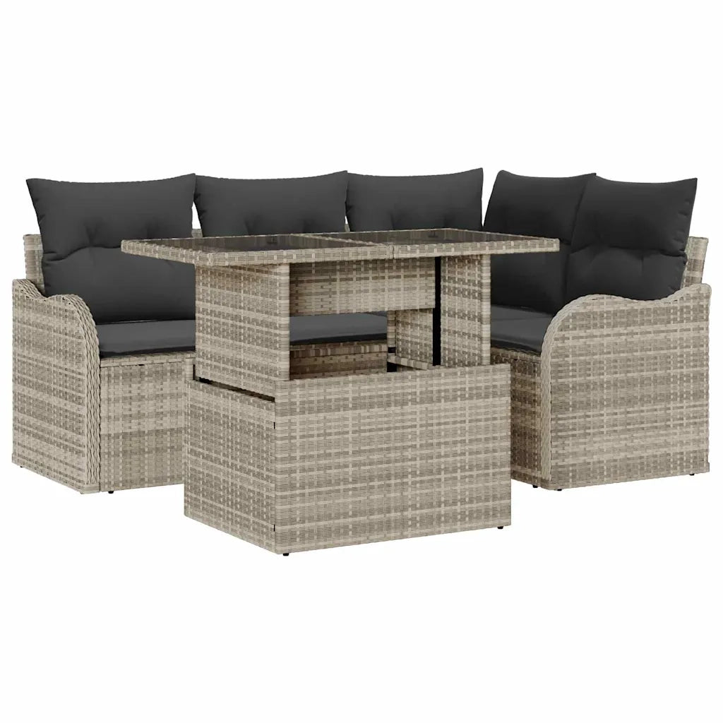 Set Divano da Giardino con cuscino 5 pcs Grigio chiaro