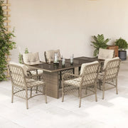 Set da Pranzo da Giardino 7 pz con Cuscini Beige in Polyrattan 3212062