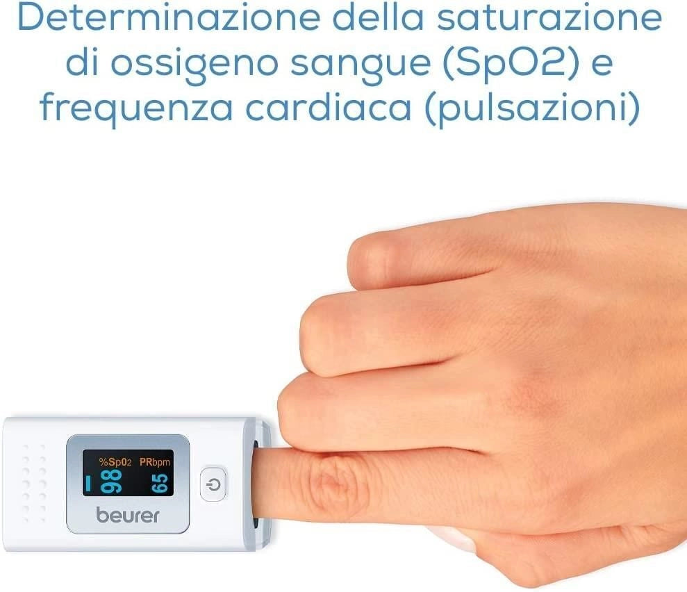 Beurer 45431 Pulsossimetro PO 35 Misurazione SpO2 e Frequenza Cardiaca Display LCD a Colori con Orientamento Automatico colore Bianco