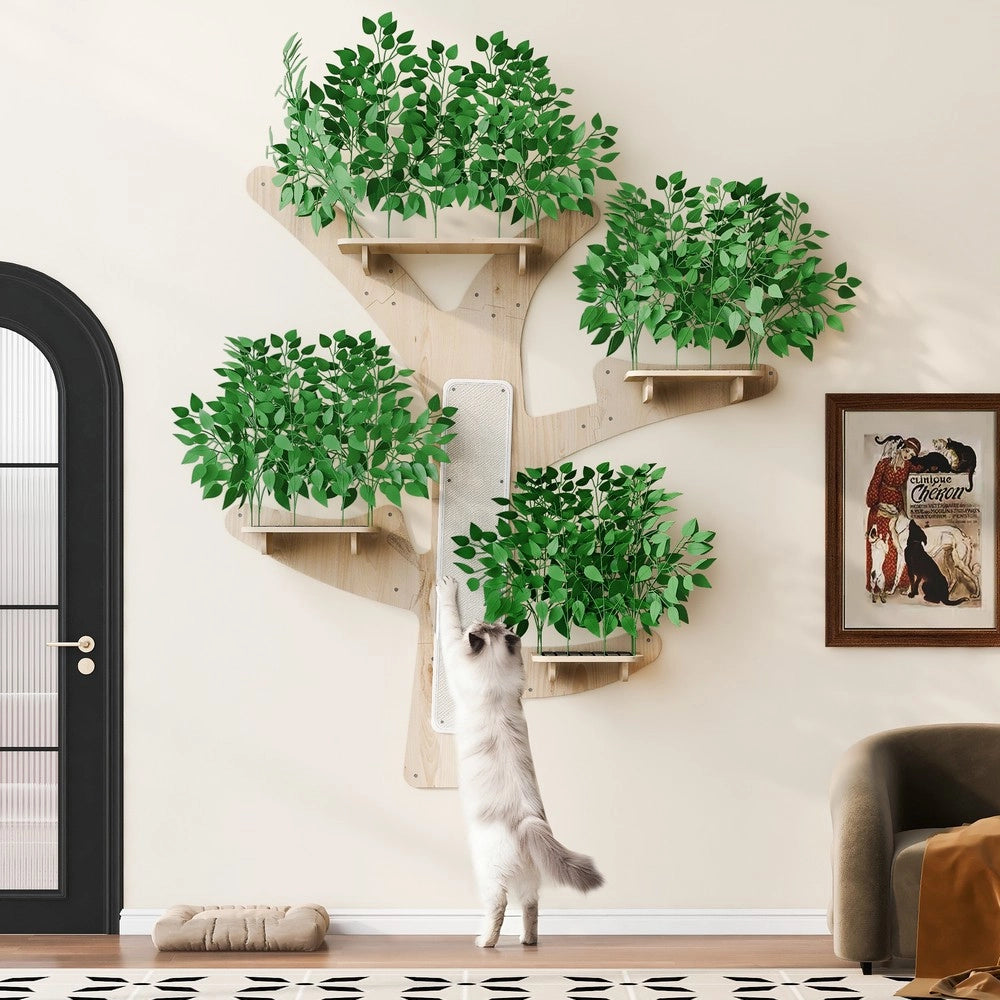 Albero graffiato per gatti - Zephmum- 155x210 cm- Pino massello con piattaforme