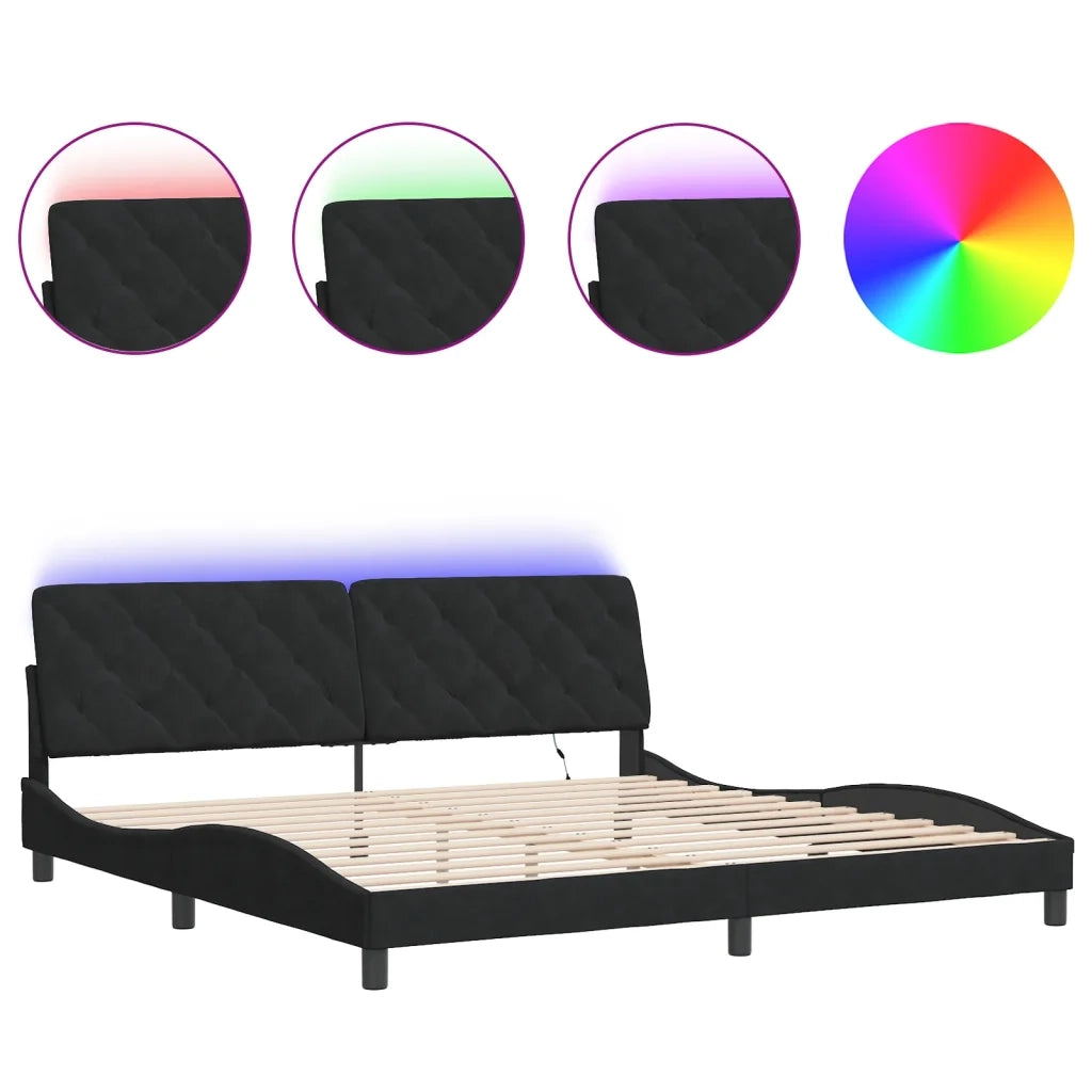 Giroletto con LED senza Materasso Nero 200x200 cm in Velluto