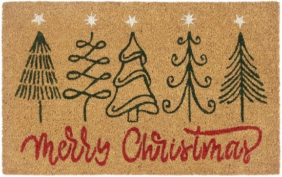 Mat di Protezione Antiscivolo per Entrata e Aree Coperte, con Fibra di Coco per Interno, 5 Alberi di Natale, Dimensioni 40x70cm
