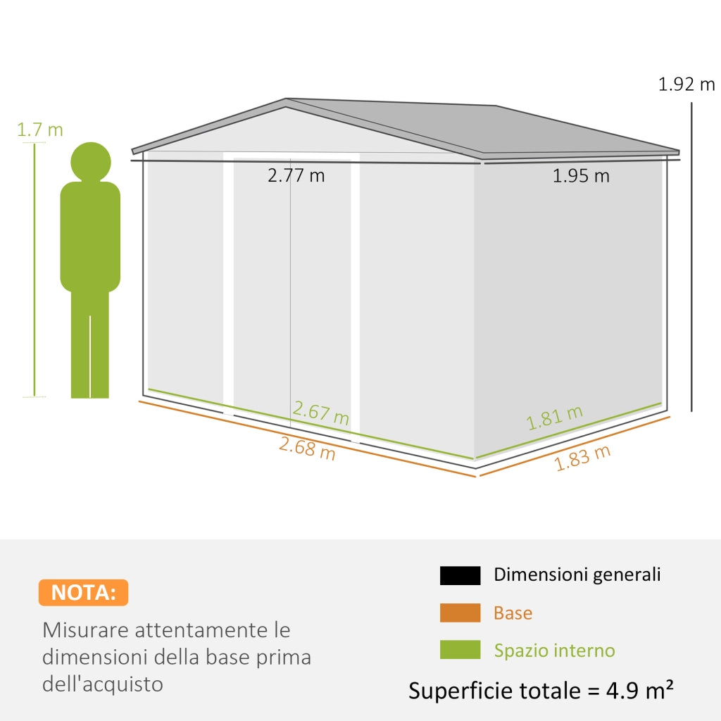 Casetta Porta Attrezzi in Acciaio con Tetto Inclinato e 2 Porte Scorrevoli ¨C zephmum ¨C Grigio Scuro 277x195x192 cm