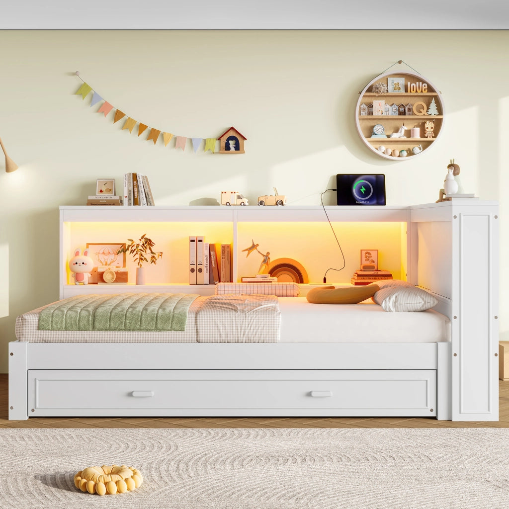 Letto Singolo con LED e Presa USB ¨C MINIMAL ¨C Bianco 90x200