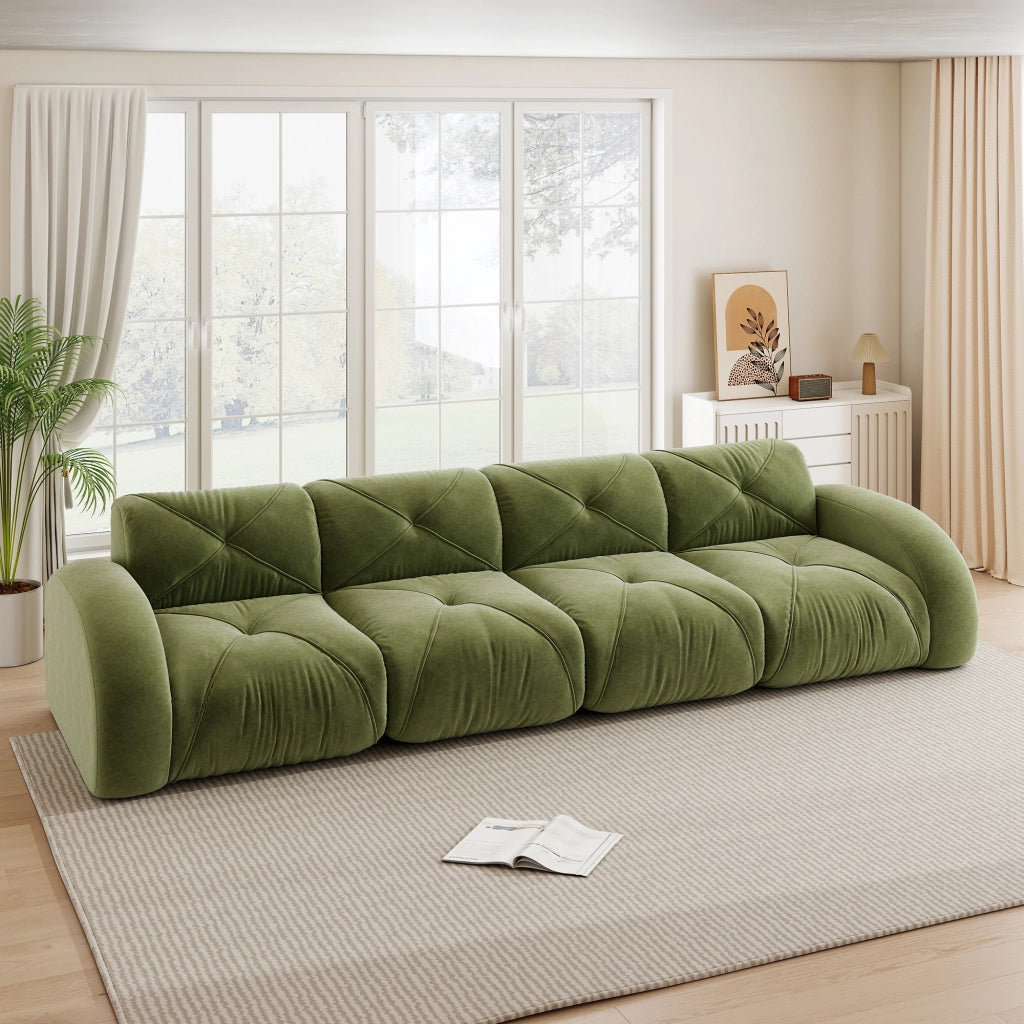 Sofa modulare senza cornice - Zephmum - Extra grande, 4 posti, tessuto Chenille comodo, design antiscivolo, facile assemblaggio, Verde