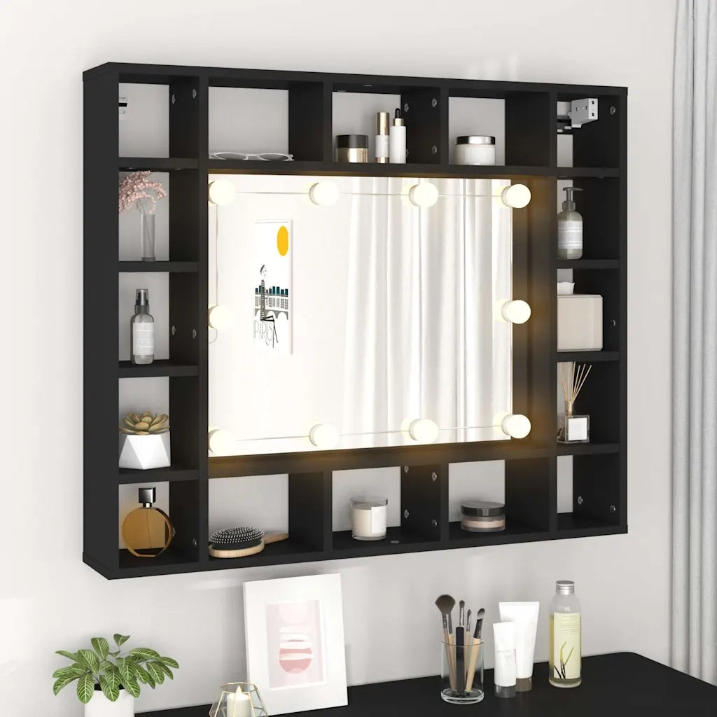 Armadietto a Specchio con LED-Mobile con specchio Nero 91x15x76,5 cm