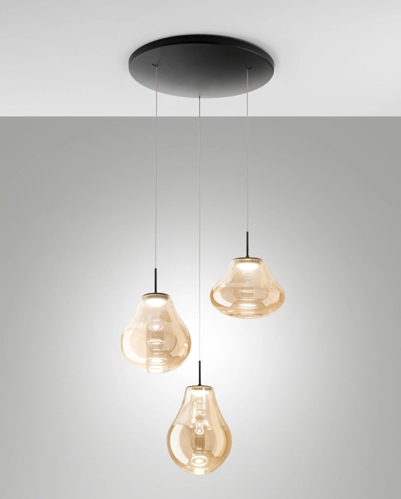 Lampada a Sospensione Deva Ø500mm 42W LED 4530lm CCT 2700K/3000K/4000K Dimmerabile Struttura Metallo e Vetro Borosilicato Ambra - Deva
