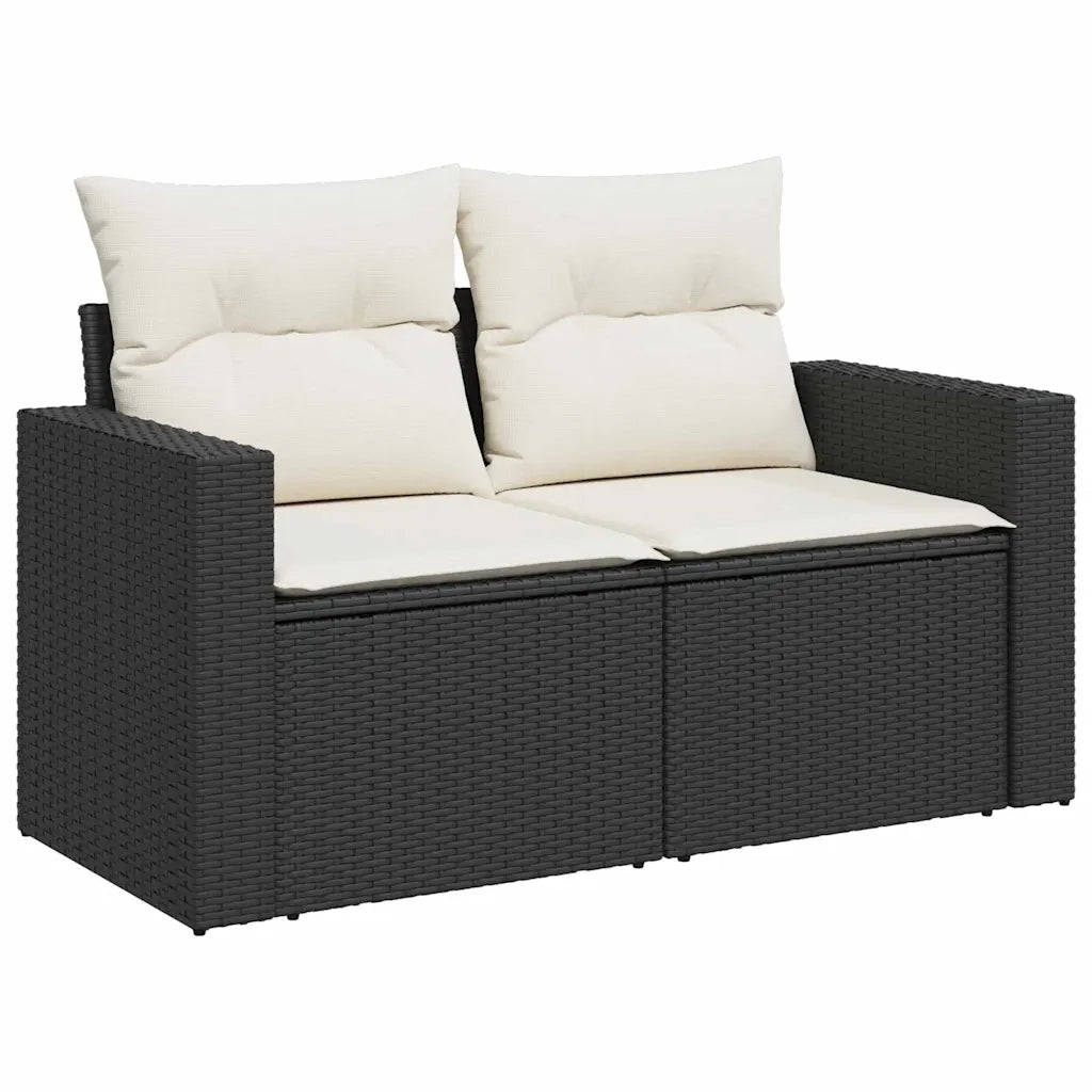 Set Divano da Giardino 11 pcs Nero e Crema polyrattan