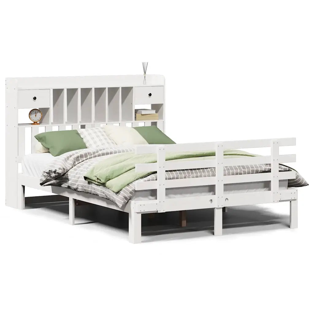 Letto Libreria senza Materasso-Struttura Letto con contenitore Bianco 140x190 cm Legno di Pino 722745