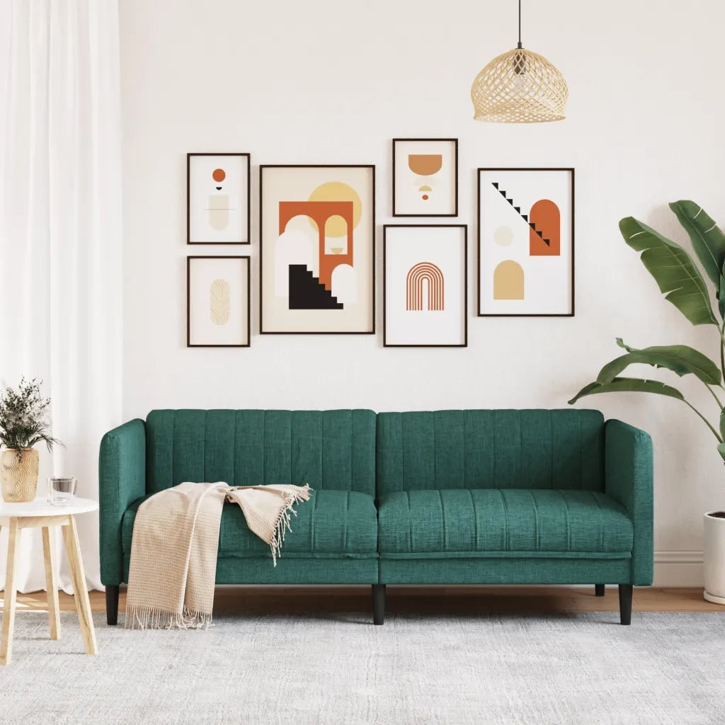Divano a 3 Posti-Sofa 3 Posti Verde Scuro in Tessuto