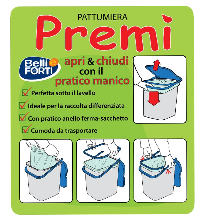 PREMI PLUS PATTUMIERA RACCOLTA DIFFERENZIATA CON MANICO 24LT BLU RICICLO CARTA