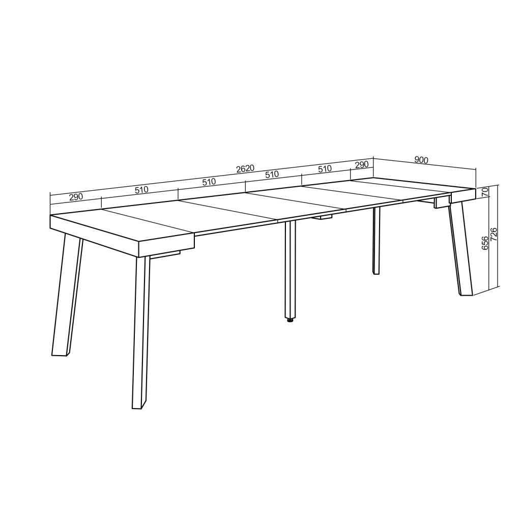 Consolle allungabile, 262x90x73cm, Per 12 persone, Gambe in legno, grigio cemento RF3113