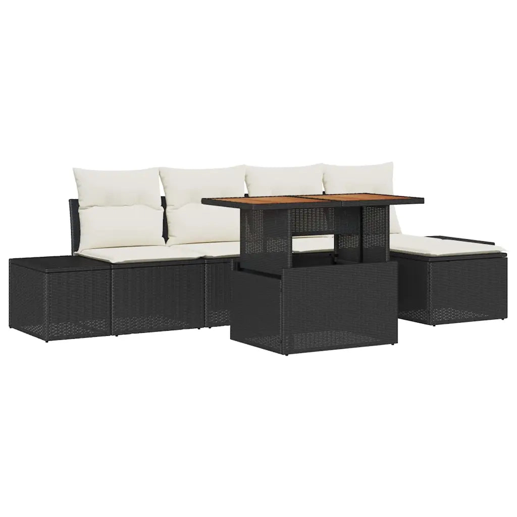 Set da Pranzo per Giardino con cuscino 6 pcs Nero e Crema