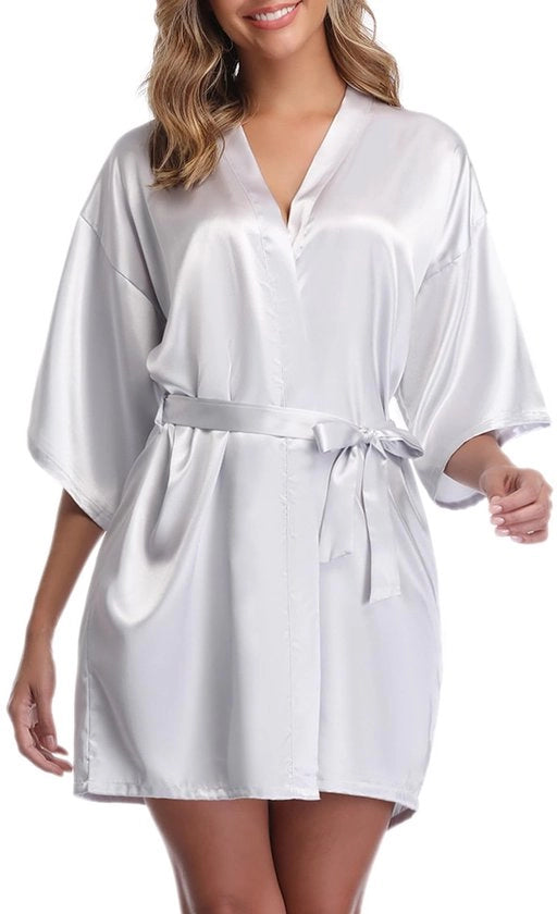 Kimono da donna corta con collo V e cintura in seta