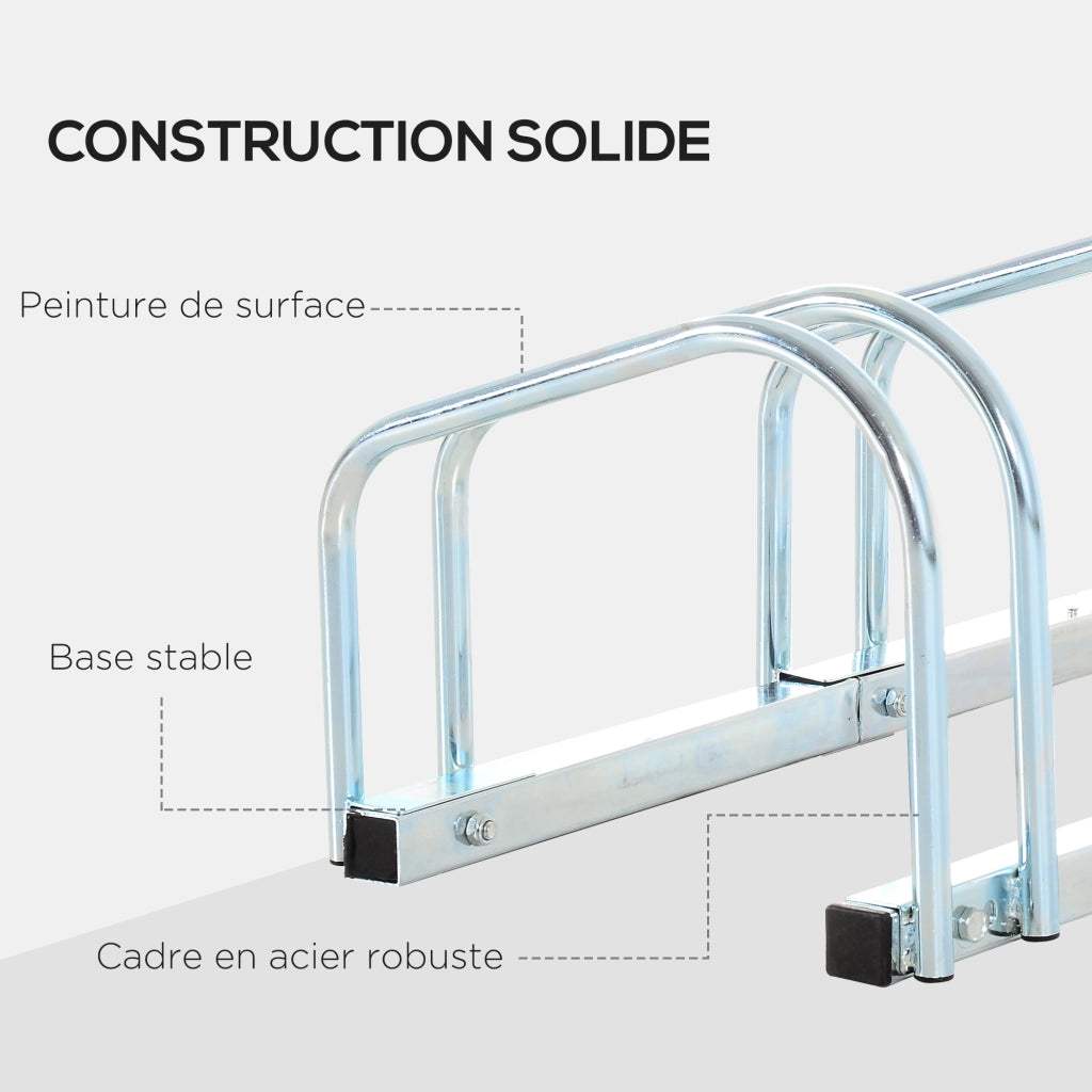 Supporto Bici da Parete 5 Posti ¨C Minimal ¨C Argento Acciaio 145x33x27 cm