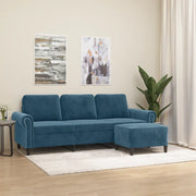 Divano a 3 Posti con Poggiapiedi Blu 180 cm in Velluto 3201224