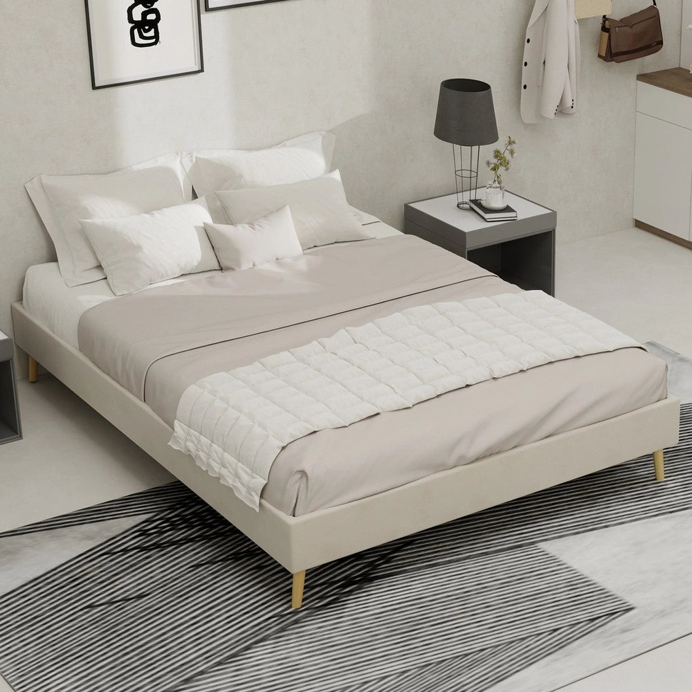 Letto Matrimoniale in Velluto ¨C MINIMAL ¨C Beige 140x200