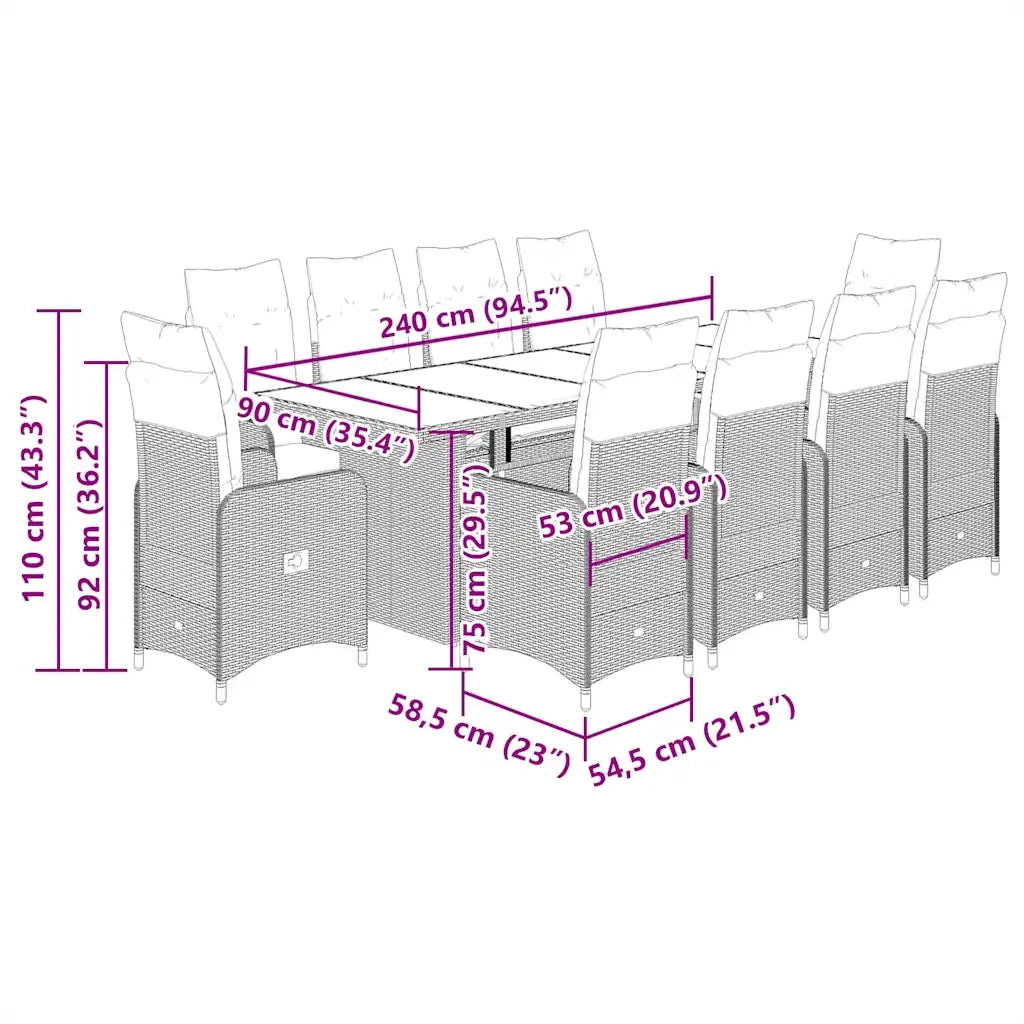 Set Bistrò da Giardino 11 pz con Cuscini in Polyrattan Grigio 3277281