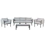 Set da giardino 5 posti con divano 2 poltrone grigio chiaro in acciaio con Cuscini