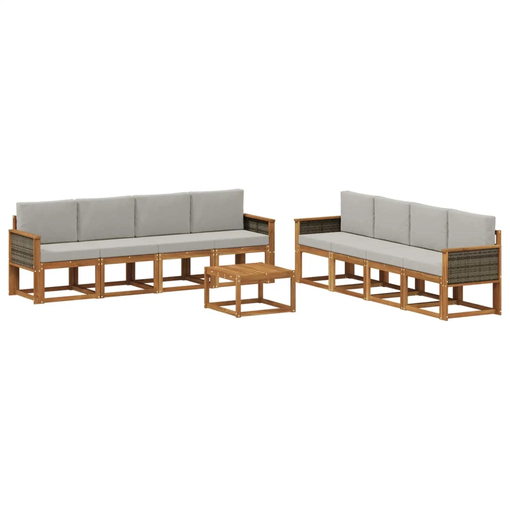Set di divani da esterno 9 pz Naturale e Grigio Chiaro 3385087