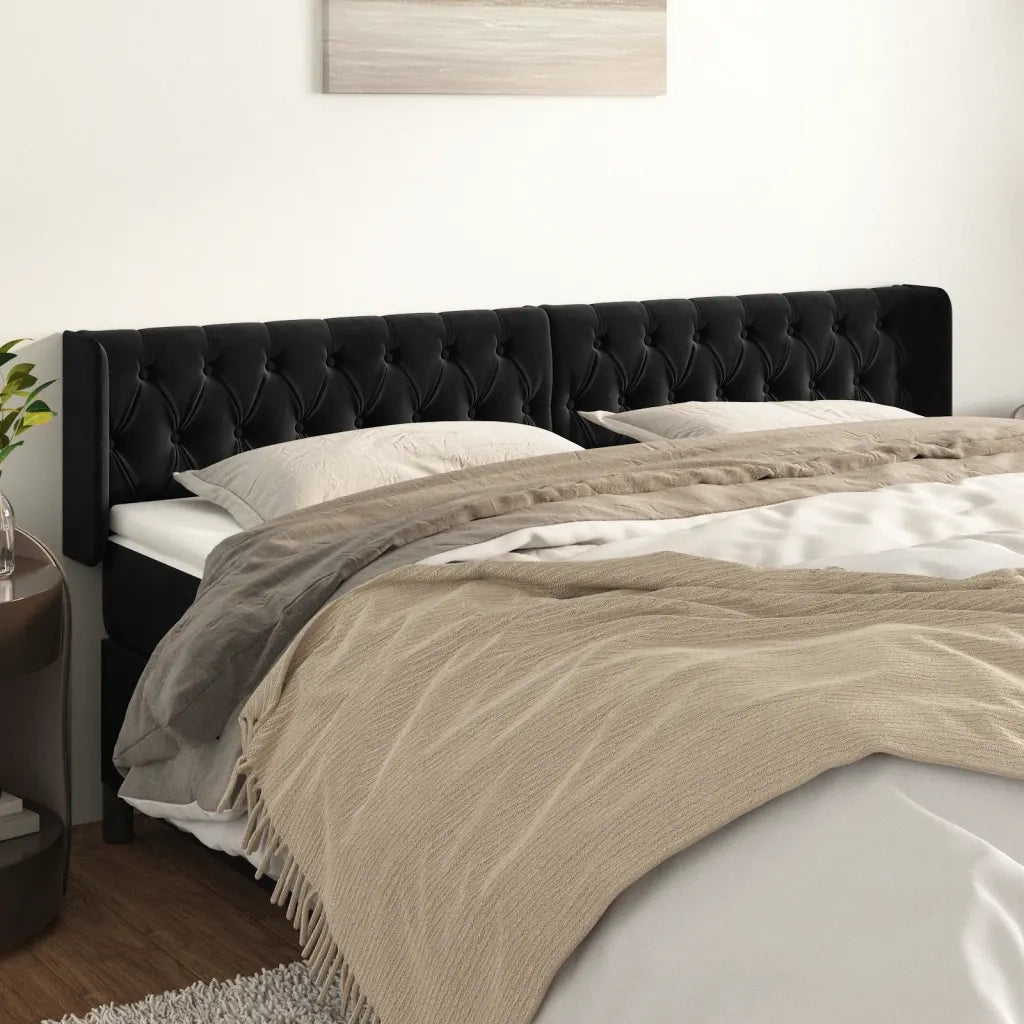 Testiera | Testata ad Orecchio Nera 183x16x78/88 cm in Velluto