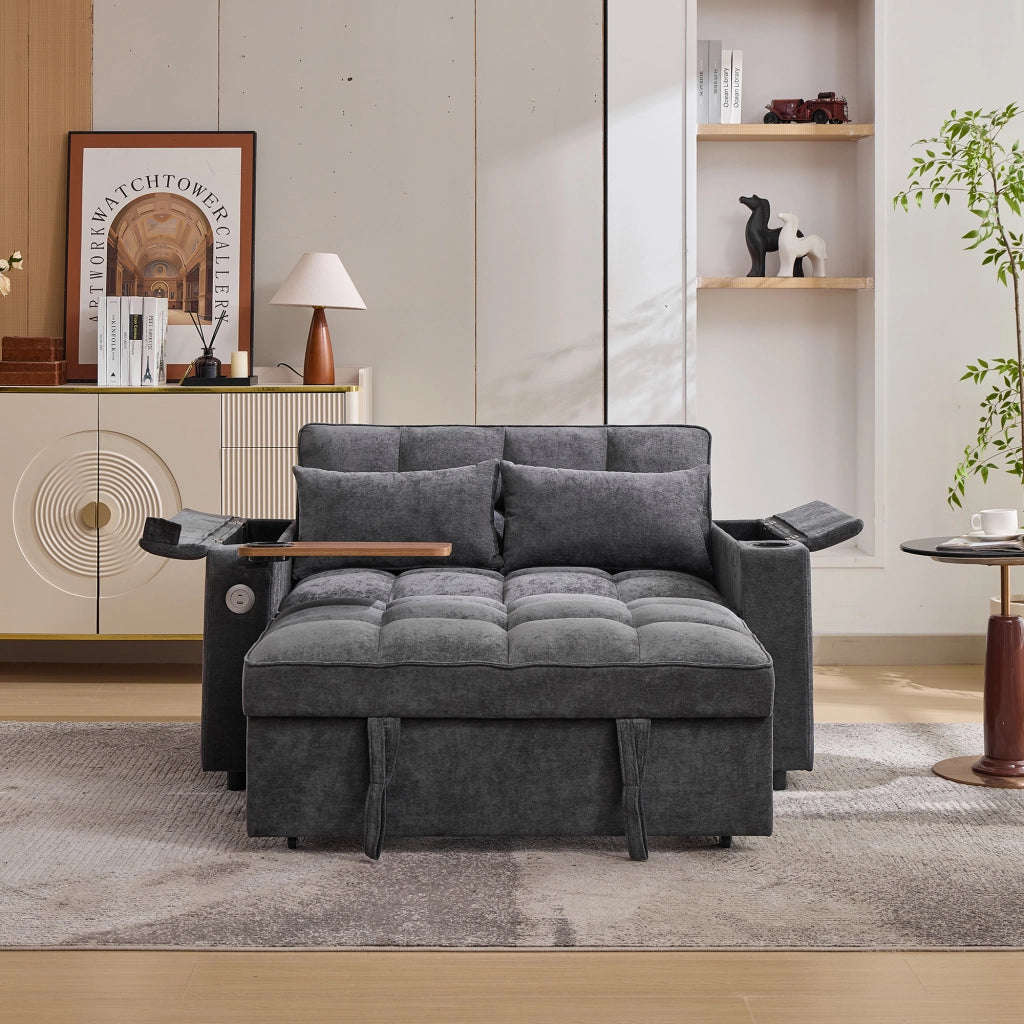 DIVANO LETTO 140,5x74x82 cm Grigio in tessuto con USB e Tipo C