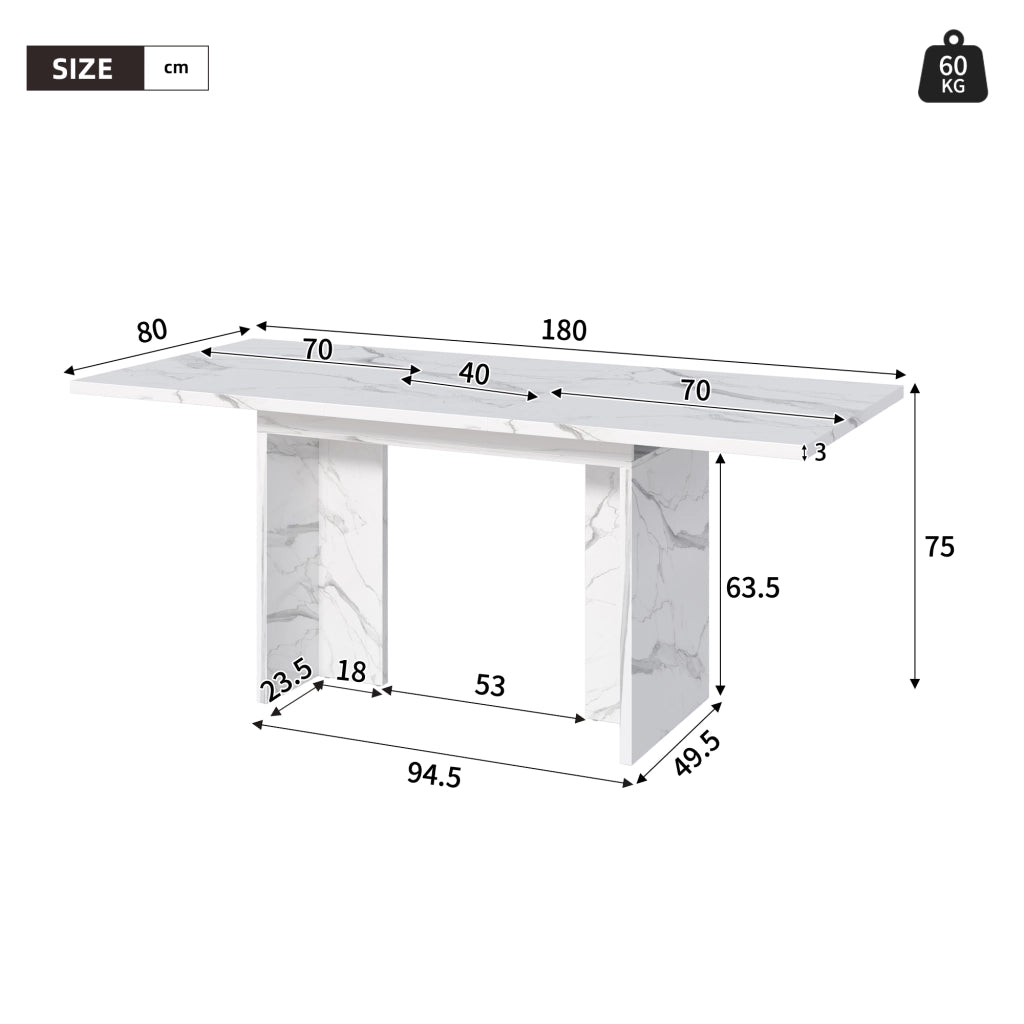 Tavolo da pranzo allungabile 140-180 cm in MDF, effetto marmo bianco, per 6-8 persone