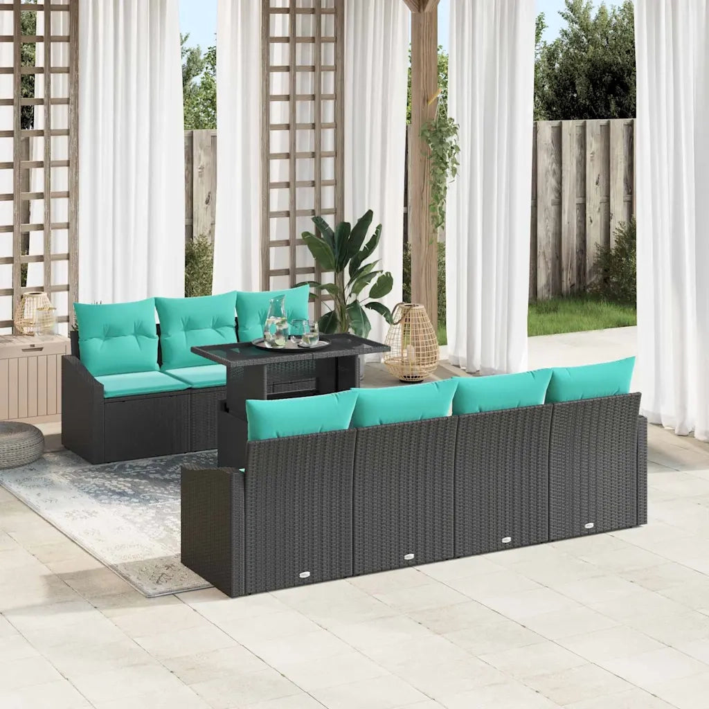 Set Divano da Giardino con cuscino 8 pcs Nero e Blu polyrattan 3348952