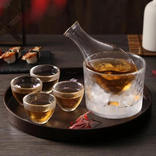 Set di Sake Giapponese - Bicchieri di Sake, Tazza e Coppe - 6 Pezzi - Disegno a Martello