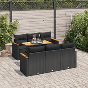Set Divani da Giardino con Cuscini 7pz Nero Polyrattan Acacia 3327443