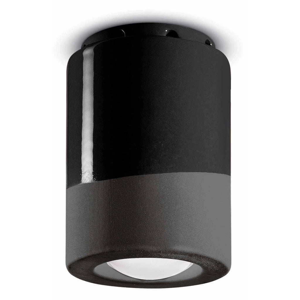 Plafoniera Vintage Decò Pi Ceramica Nero Carbone 1 Luce E14