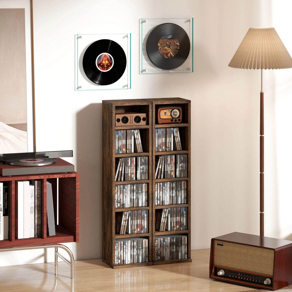 Armadio a colonne per CD ¨C Minimal ¨C 2 pezzi, 12 scomparti, 21x22.5x88.5 cm, marrone rustico