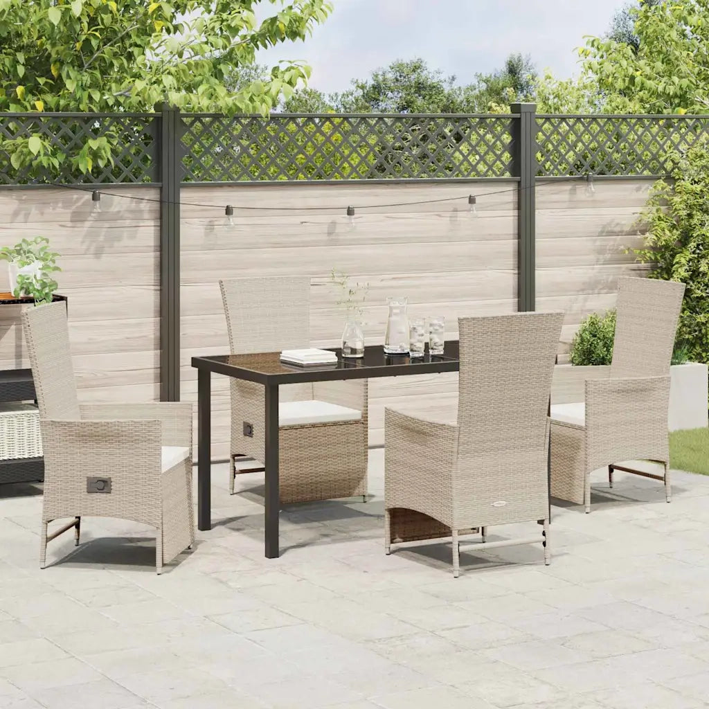 Set da Pranzo per Giardino con cuscino 5 pcs Beige polyrattan 3379473