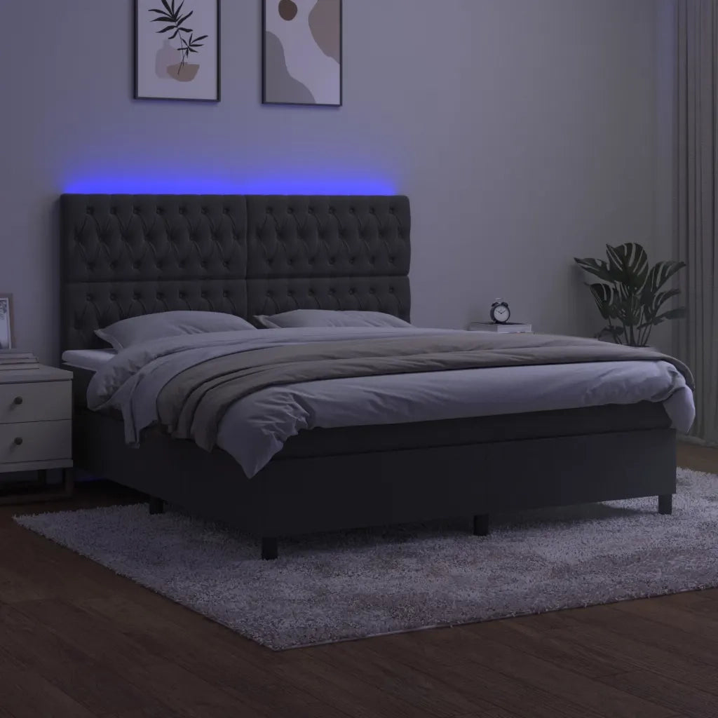 Letto a Molle con Materasso e LED Grigio Scuro 160x200 cm 3136312
