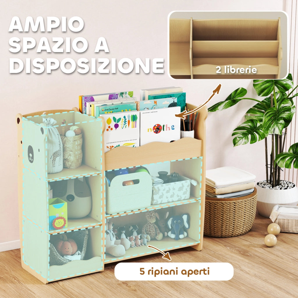 Scaffale portagiochi per bambini in legno con ripiani e scomparti ¨C Xylo ¨C 92x29x79 cm