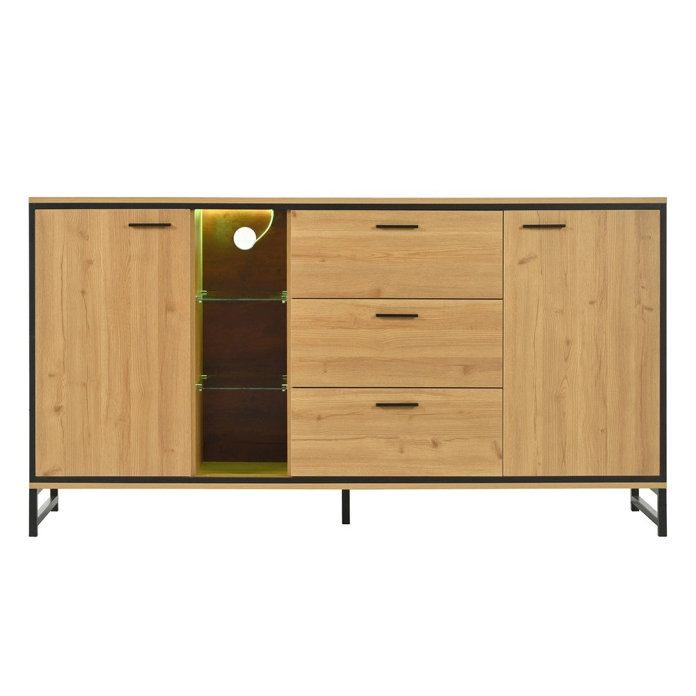Credenza 3 Cassetti con Ripiani ¨C MINIMAL ¨C Nero e Legno, Design Moderno