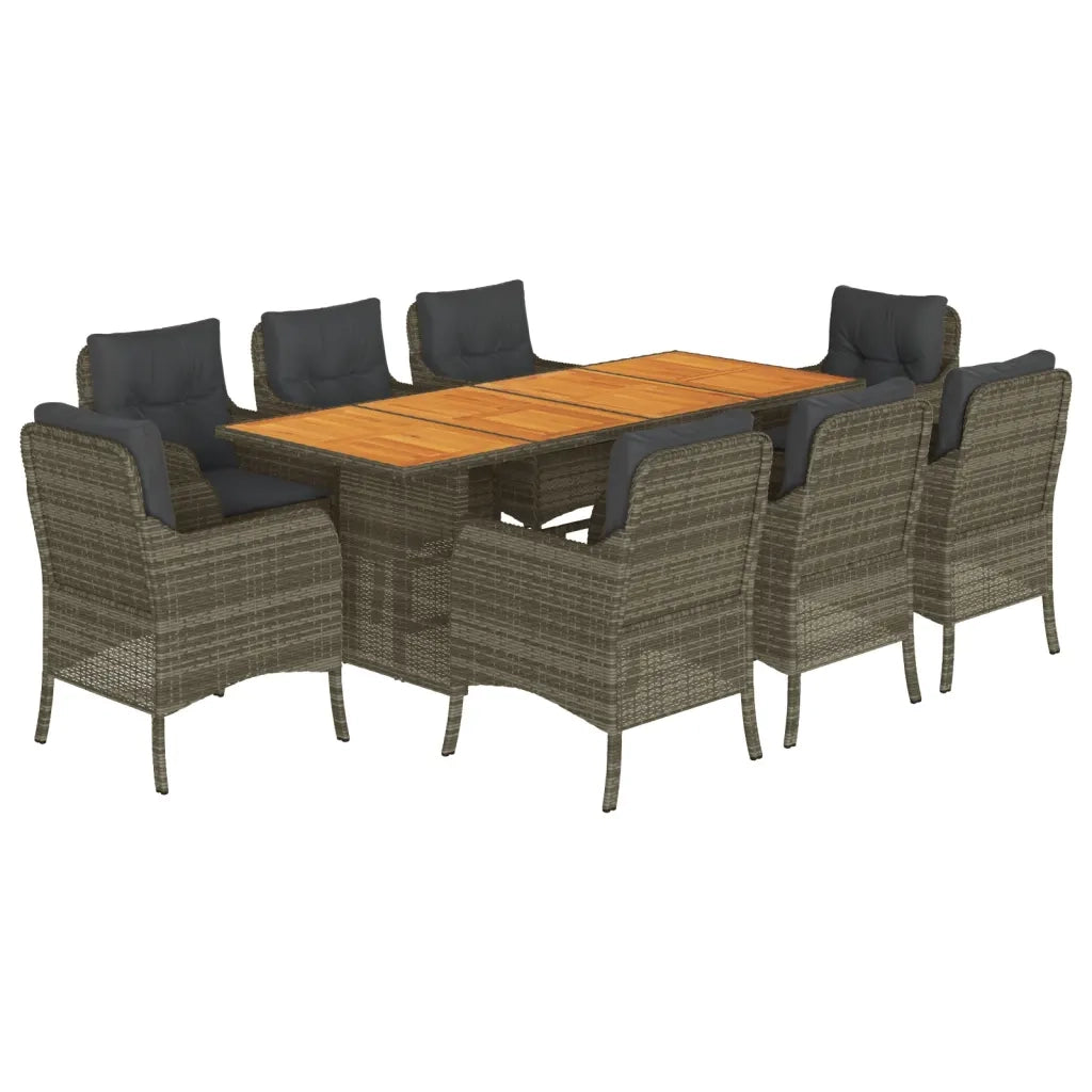 Set da Pranzo da Giardino 9 pz con Cuscini in Polyrattan Grigio