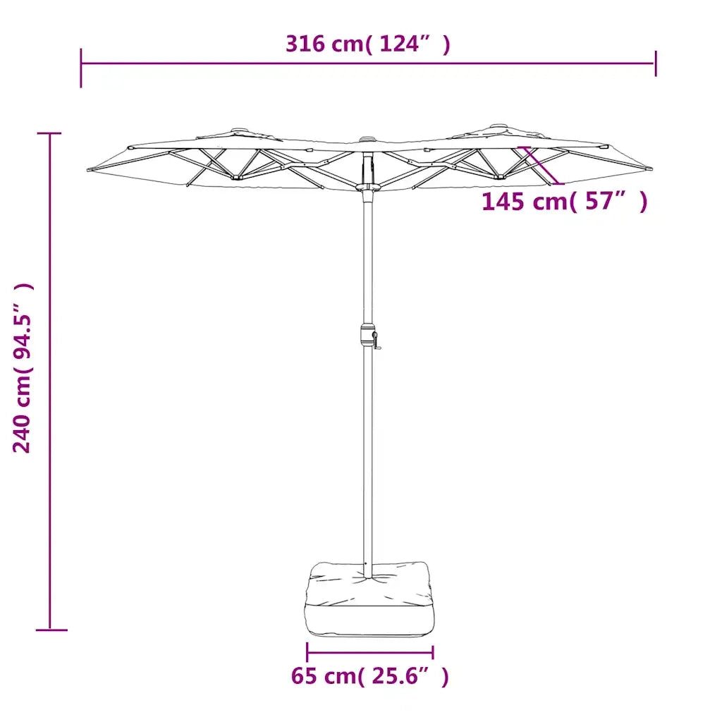 Ombrellone a Doppia Testa con LED Verde 316x145 cm 362970