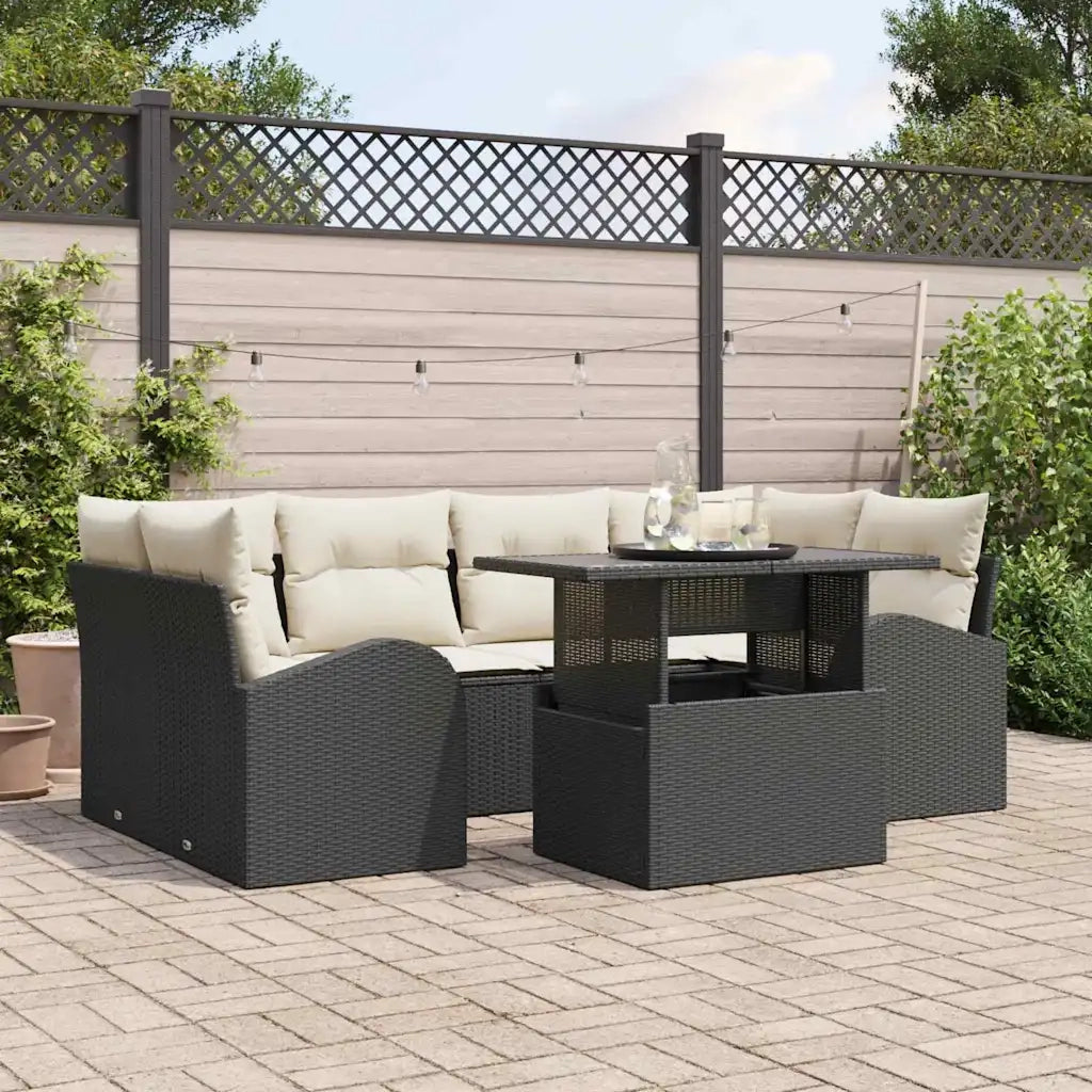 Set Divano da Giardino con cuscino 7 pcs Nero Poly Rattan 3348573