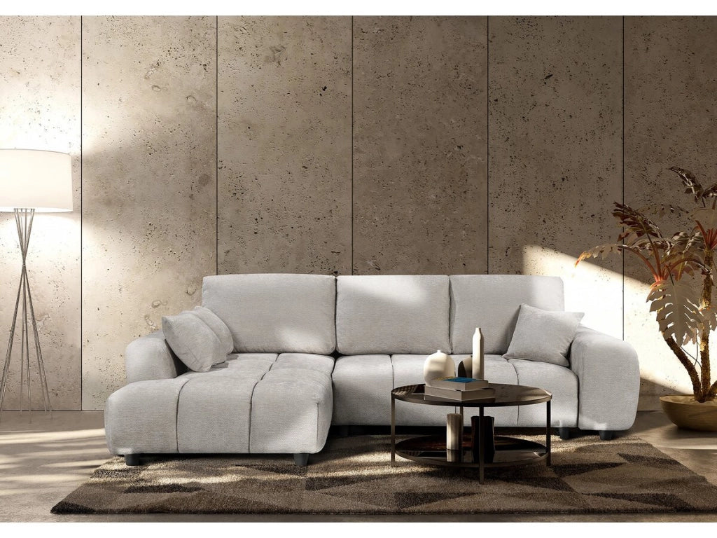 Divano letto angolare sinistro in tessuto ciniglia "Verneuil" - 3 posti - Beige