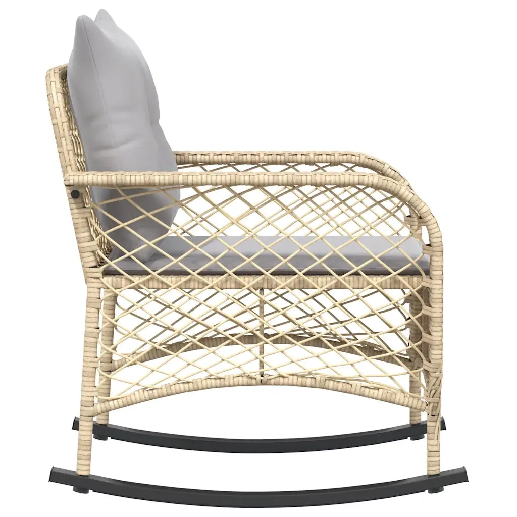 Sedia a Dondolo da Giardino | Sedie da Esterno con Cuscini in Polyrattan Beige